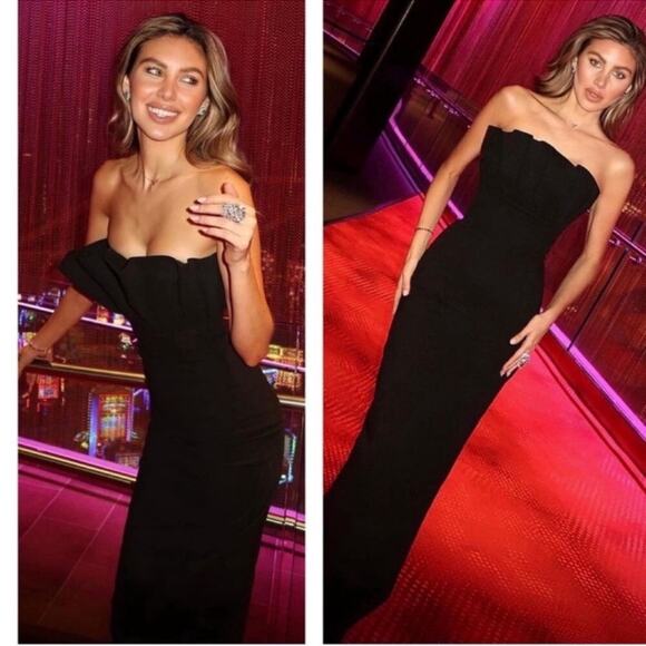SAU LEE Noah Strapless Ruffle Bodycon Black Maxi Dress Size 4 - Picture 1 of 9
